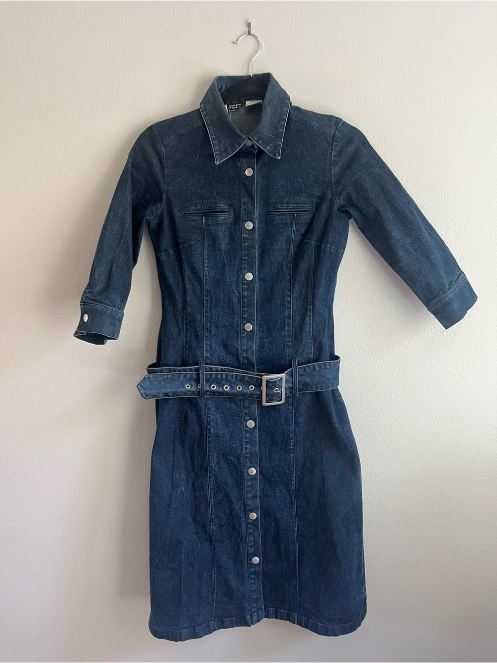 Dark Blue Denim Shirt Dress with Belt